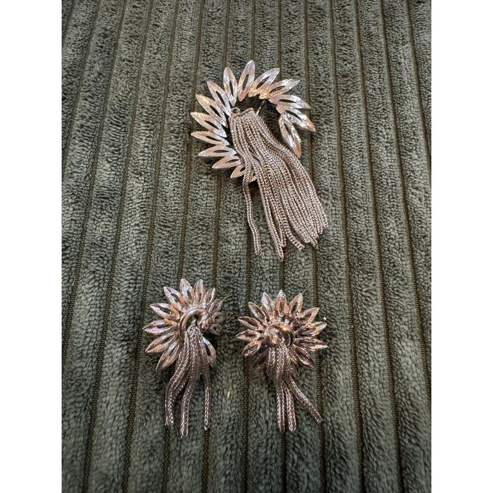 Park Lane Sterling Silver Flower Tassel Brooch‎ Earrings Set Vintage